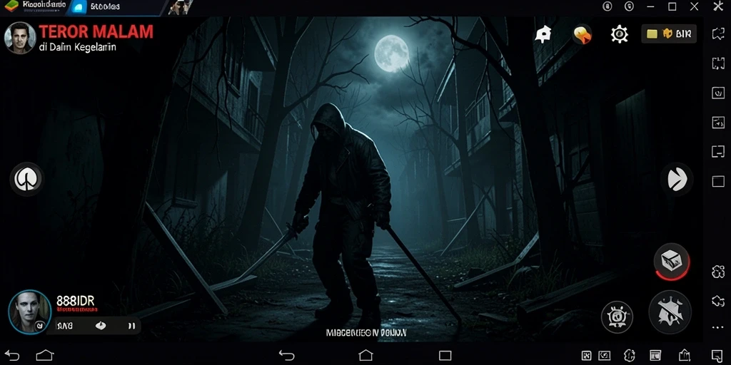 Tangkapan layar gameplay 888IDR menunjukkan suasana menakutkan di dalam kegelapan.