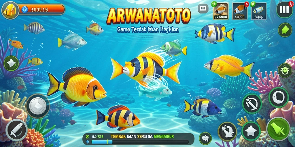 Screenshot utama ARWANATOTO menampilkan gameplay Tembak Ikan yang penuh aksi.