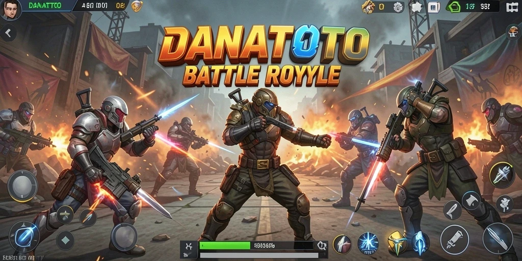 Tangkapan layar utama gameplay <strong>DANATOTO</strong> yang menunjukkan aksi pertempuran epik.