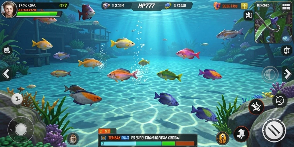 Tangkapan layar gameplay HP777 dengan aksi tembak ikan yang seru.