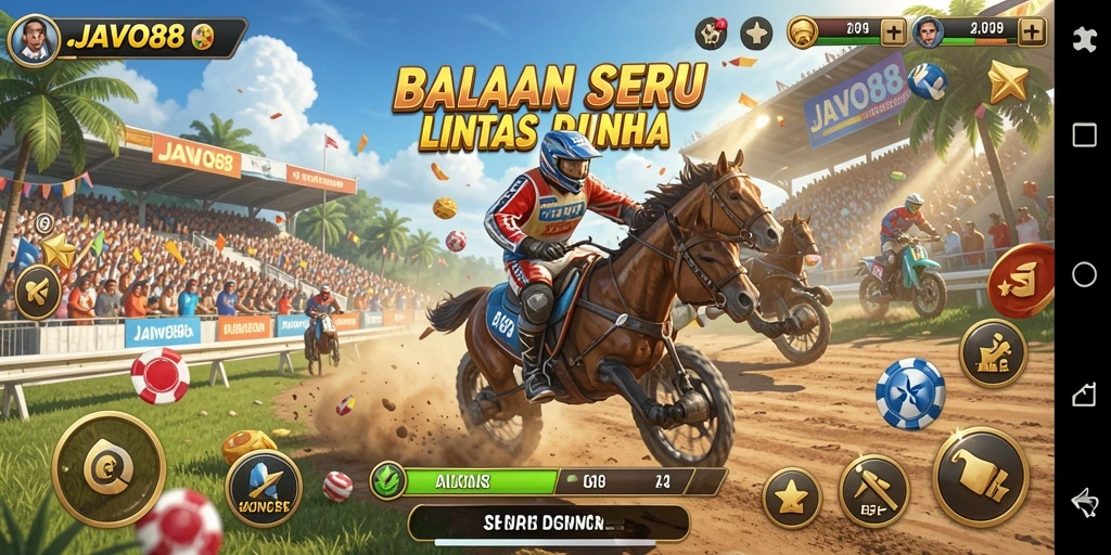 Screenshot utama <strong>JAVO88</strong> menampilkan aksi balapan yang mendebarkan dan grafis yang memukau.