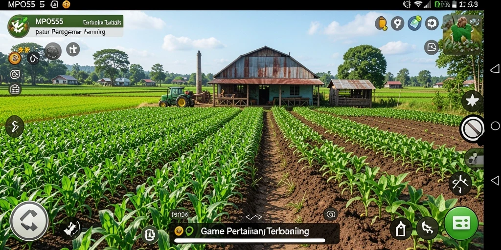 Screenshot MPO555 menunjukkan ladang subur dengan berbagai tanaman yang tumbuh.