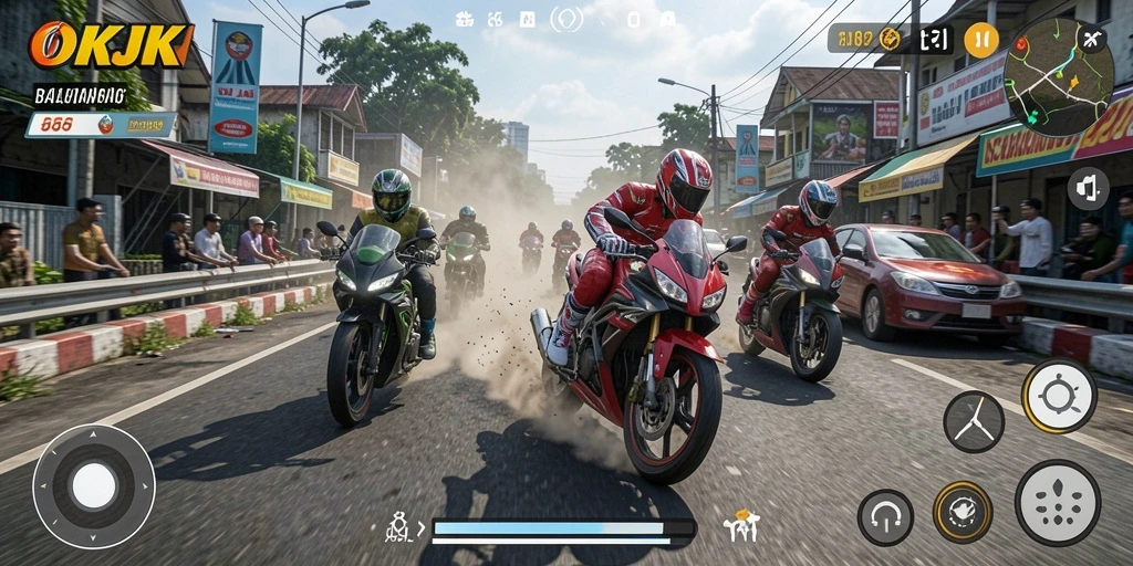 Tampilan seru dari permainan balapan motor yang mendebarkan.