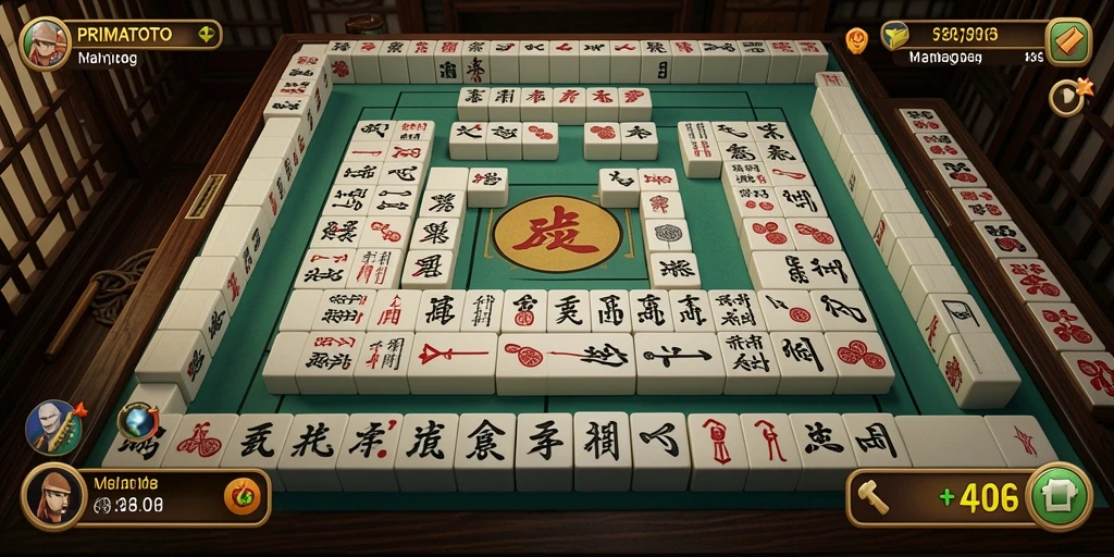 Screenshot gameplay PRIMATOTO menampilkan suasana permainan Mahjong yang seru.