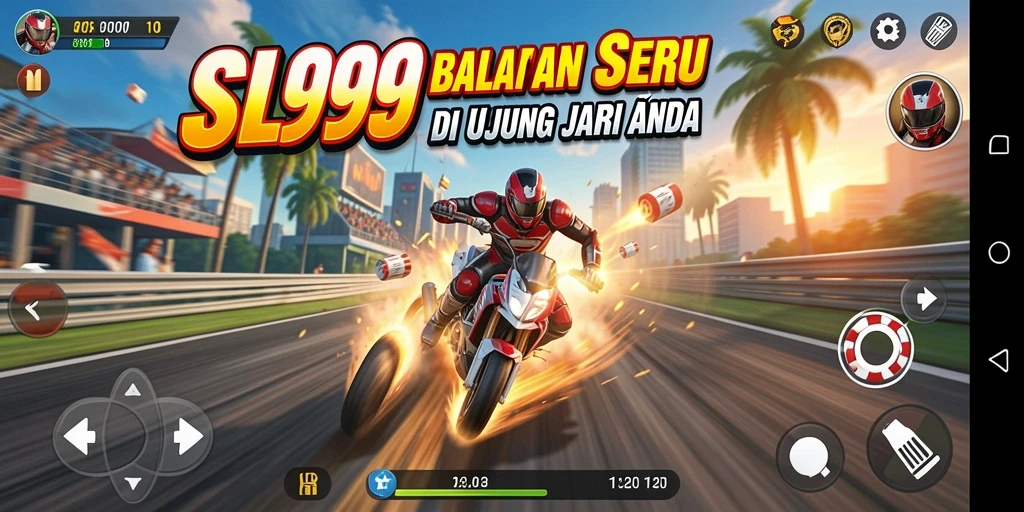 Screenshot gameplay SL999 menampilkan aksi balap yang mendebarkan.