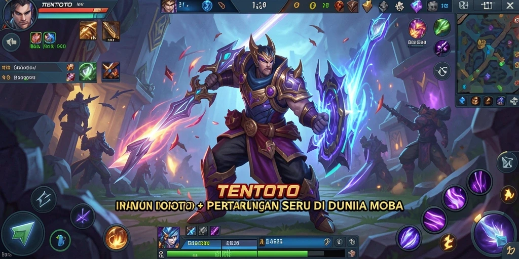 Screenshot utama TENTOTO menampilkan aksi intens pertarungan MOBA.