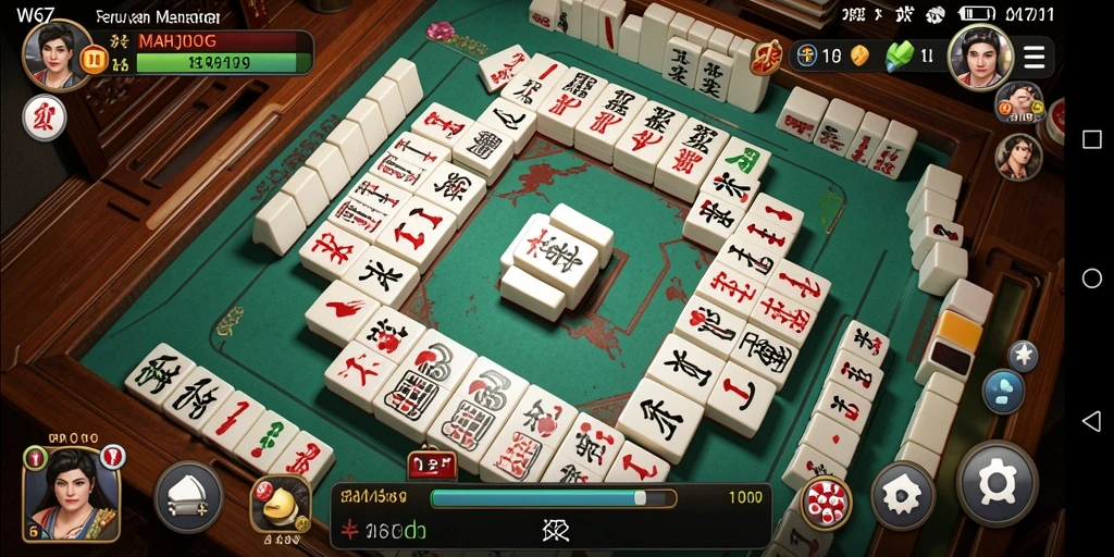 Tampilan menarik gameplay Mahjong di W67 dengan ubin yang berwarna-warni.
